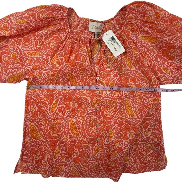 NEW Cleobella Layla Short Sleeve Peasant Top Women Small Coral Floral Bohemian - Picture 9 of 10